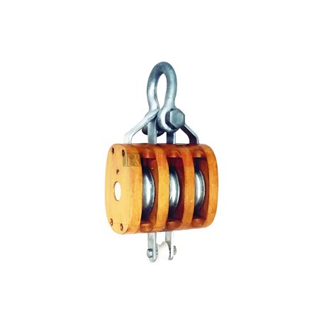 Wooden Block Triple Sheave With Shackle